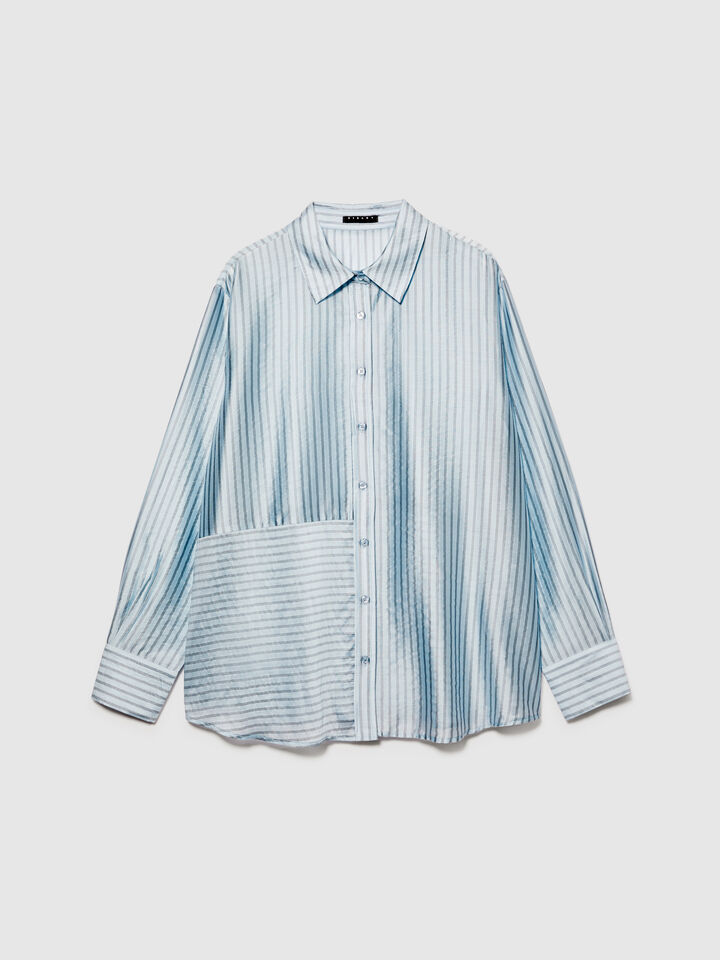 Oversized striped shirt - women's shirts - Light Blue | Sisley image number 6